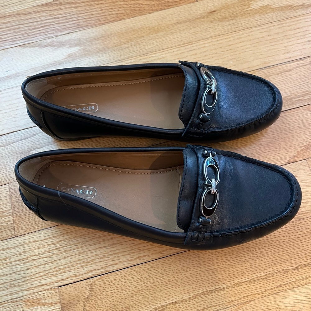 Coach Fortunata A0010, Black Leather Flats, Size 8.5